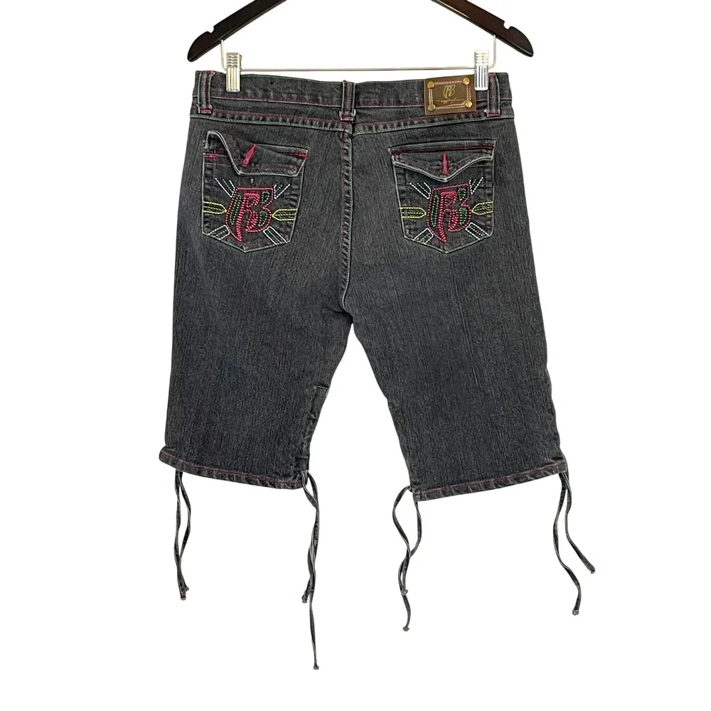 Ruff Ryders Y2K Womens Denim Long Shorts Side Tie Contrast Stitch Size 7/8‎ READ